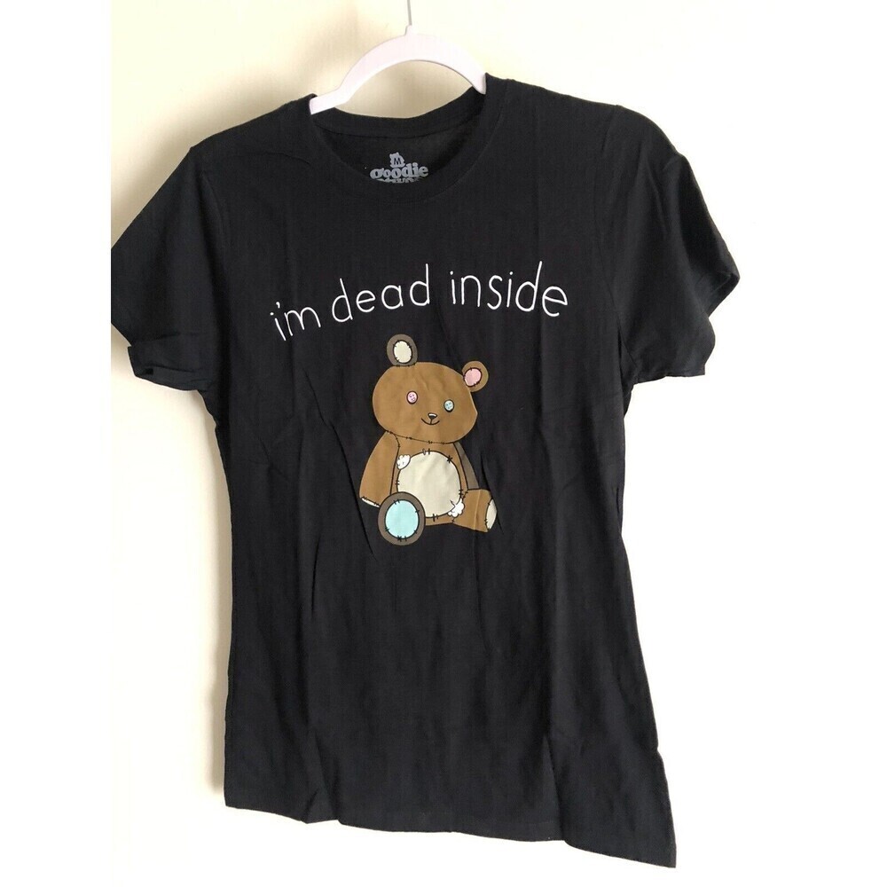 Goodie Two Sleeves Womens Teddy Bear T SHIRT Im Dead Inside Black SIZE M